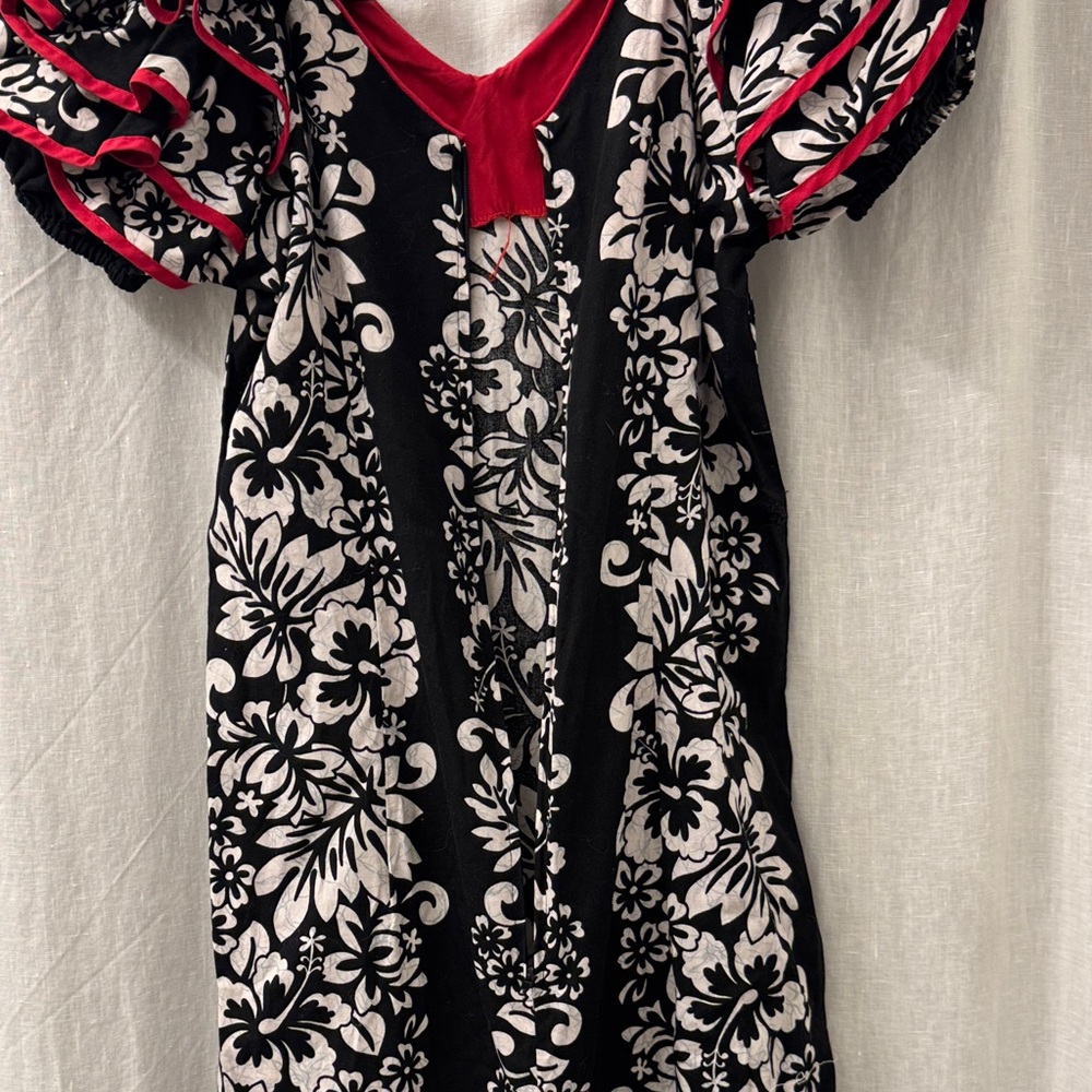 Vintage RM Made in Hawaii USA Floral Black White Red‎ Trim Mermaid Maxi Dress M? - Picture 5 of 15